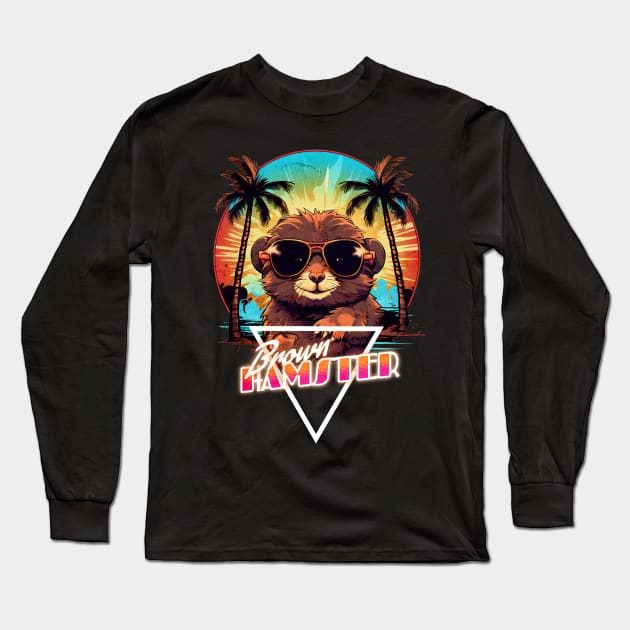 Retro Wave Brown Hamster Vibes Long Sleeve T-Shirt by Miami Neon Designs